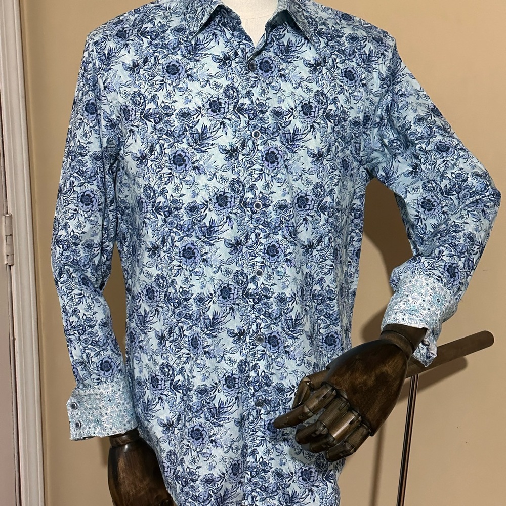 Robert Graham Blue and White Floral Button Down Shirt